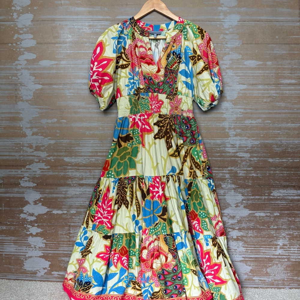 Anthropologie Conditions Apply Puff Sleeved Midi Dress Preppy Boho Womens 4